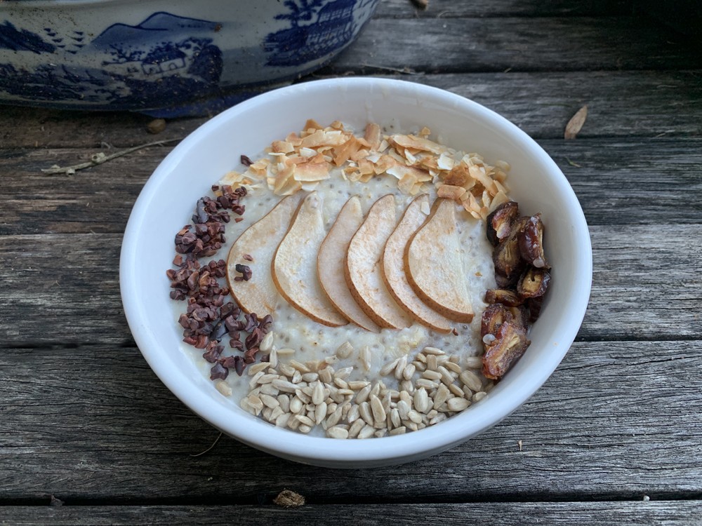 Roast pear, chia seed and date porridge recipe